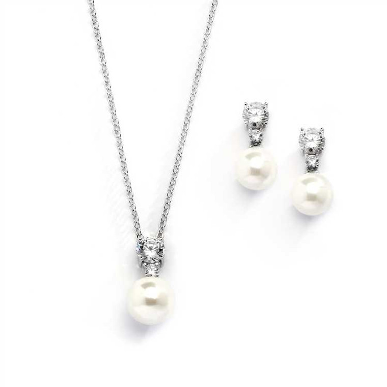 5 Sets Classic CZ and Cream Pearl Bridesmaid Jewelry