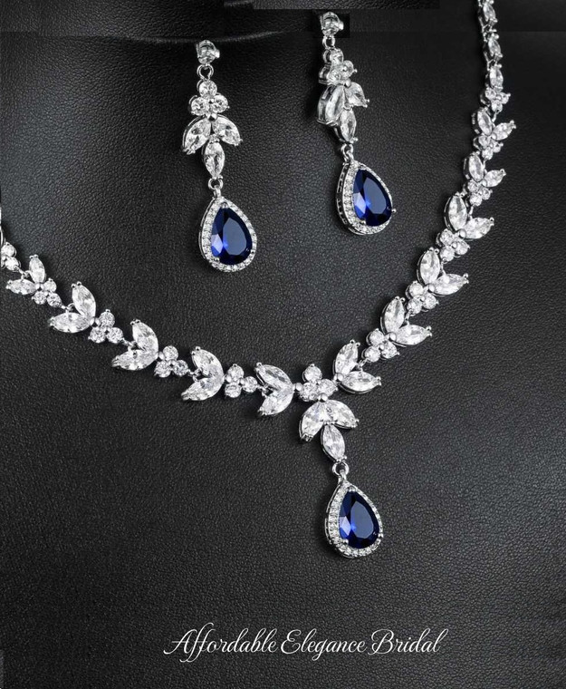 Fabulous Sapphire Blue CZ Wedding and Formal Jewelry Set