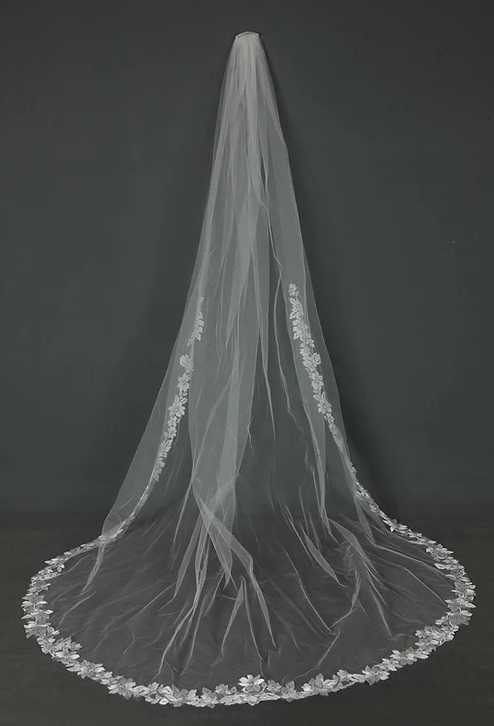 Cathedral Wedding Veil with Beautiful Floral Lace Edge