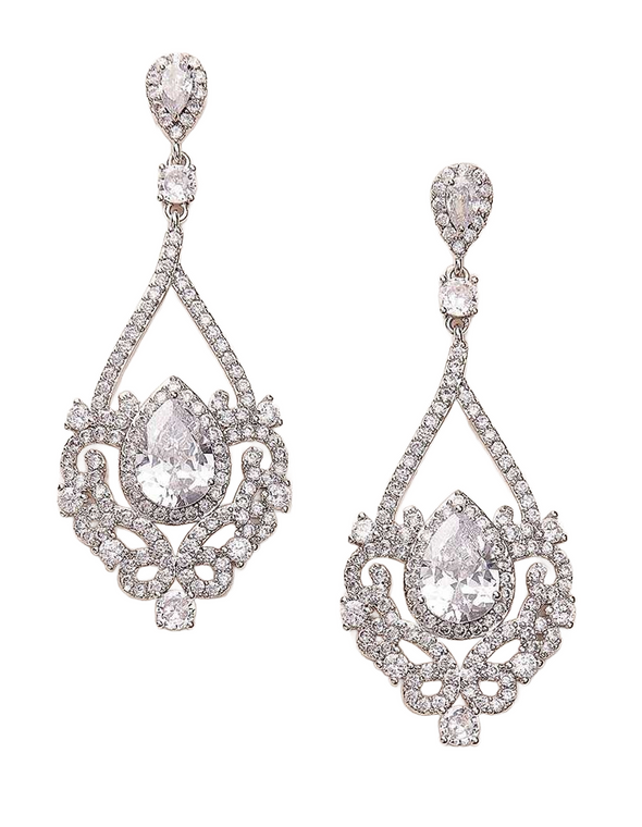 CZ Silver Plated Vintage Look Wedding Earrings