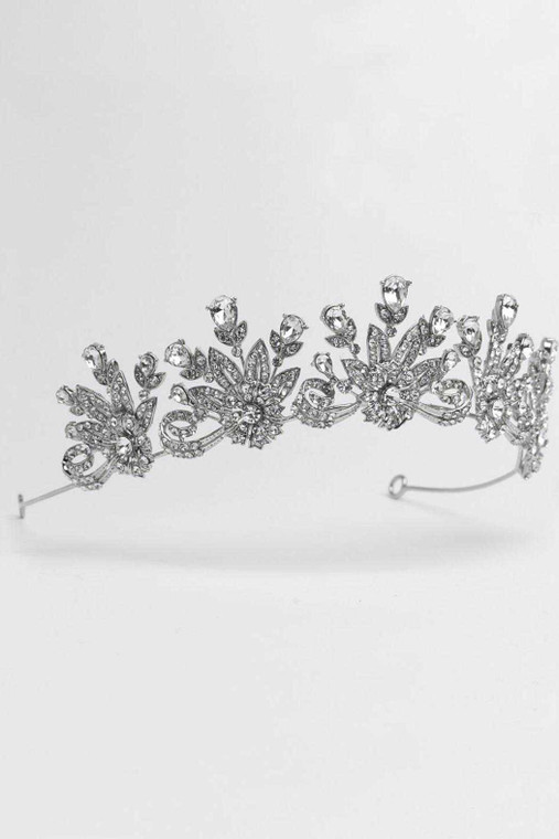 Vintage Look Antique Silver Floral Rhinestone Wedding Tiara