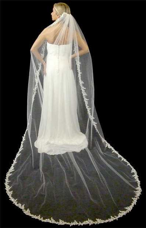 Cathedral Wedding Veil With Beaded Alencon Lace