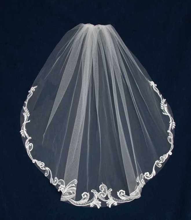 Swirling Lace Fingertip Length Wedding Veil CF272