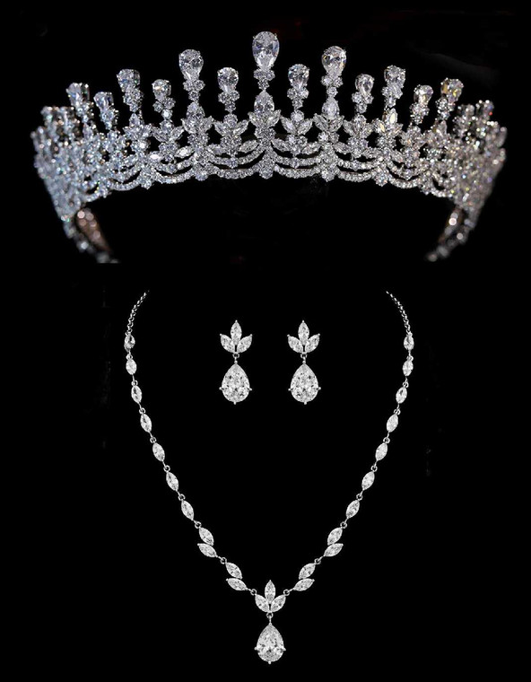 Fabulous CZ Wedding and Quinceanera Tiara with Jewelry Set