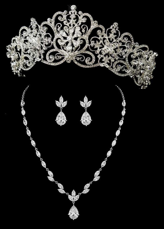 2 1/2" Silver Royal Wedding or Quince Tiara with CZ Jewelry