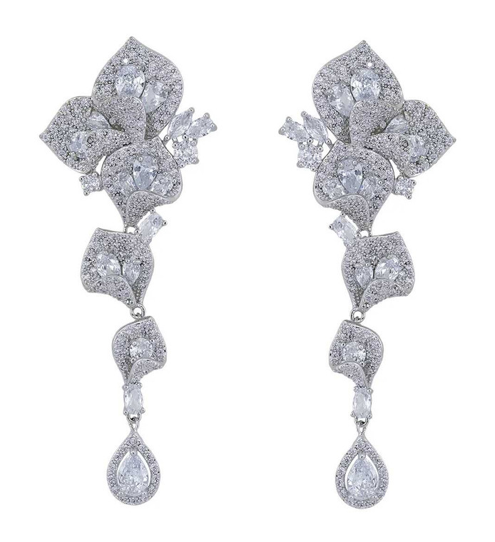 Clear CZ 3" Long Wedding and Formal Earrings