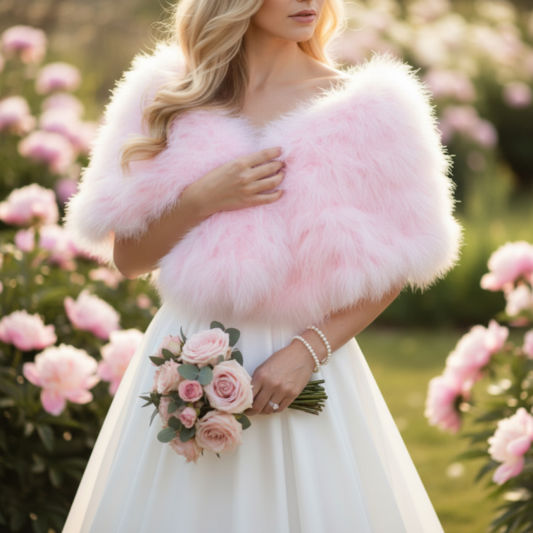 Luxurious Pink Marabou Feather Bridal Stole Wrap (