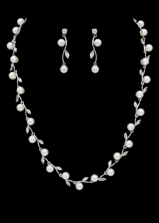 Pearl and CZ Wedding and Formal Jewelry Set in Silver or Gold