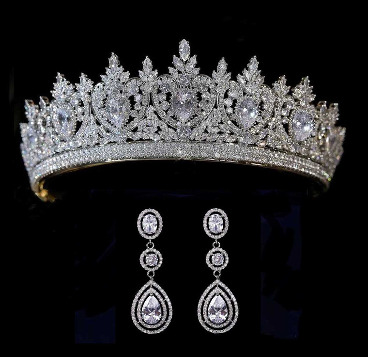 Gorgeous CZ Wedding and Quinceanera Tiara with Drop Earrings
