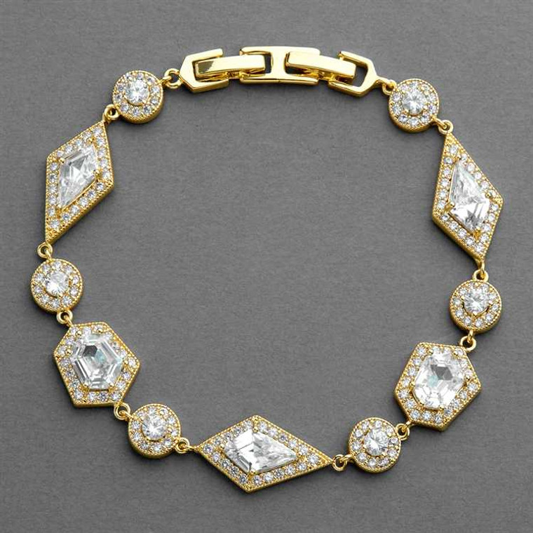 Art Deco 14K Gold Plated CZ Bridal and Formal Bracelet