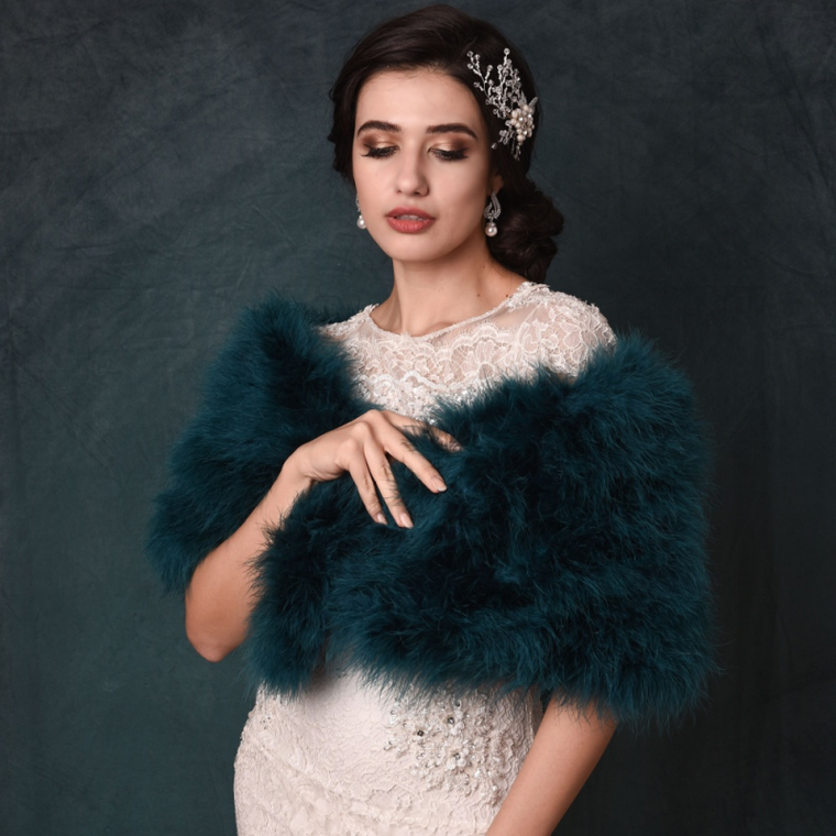 Vintage Inspired Teal Green Marabou Feather Bridal Stole Wrap