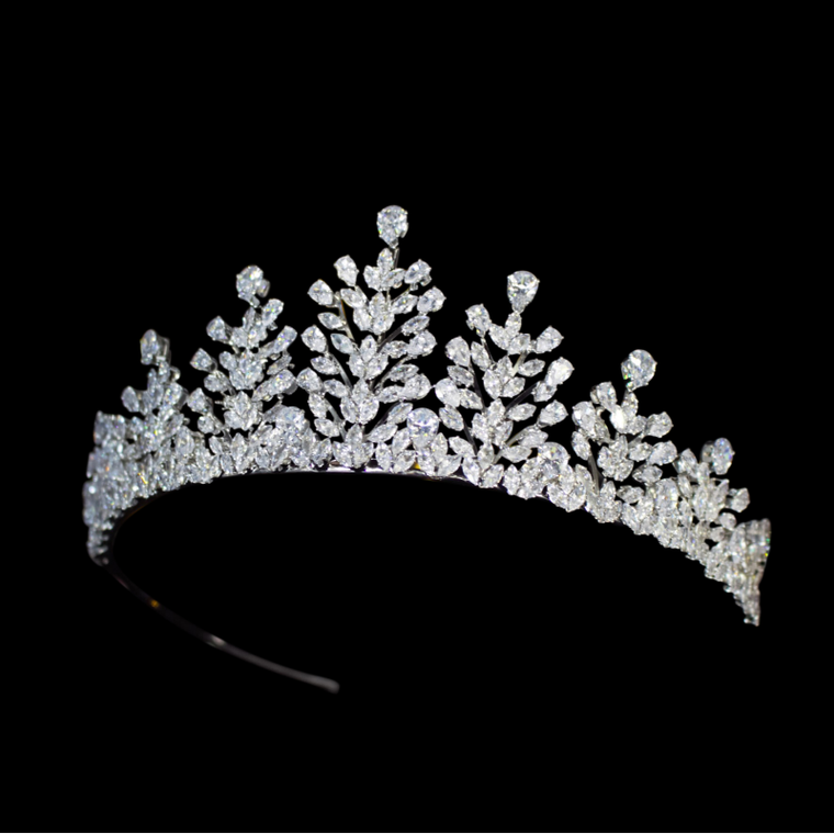 Enchanting CZ Wedding and Quinceanera Tiara Silver or Gold