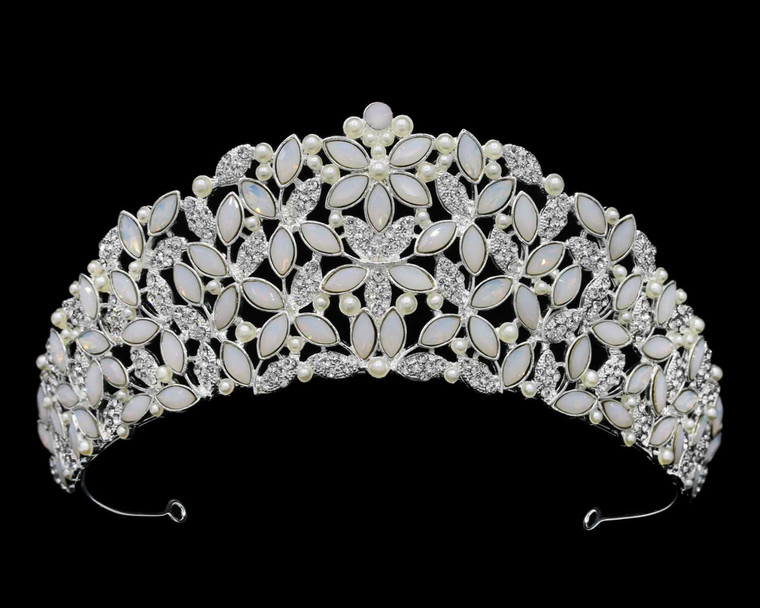 Opal, Pearl and Rhinestone Wedding and Quinceanera Tiara Crown
