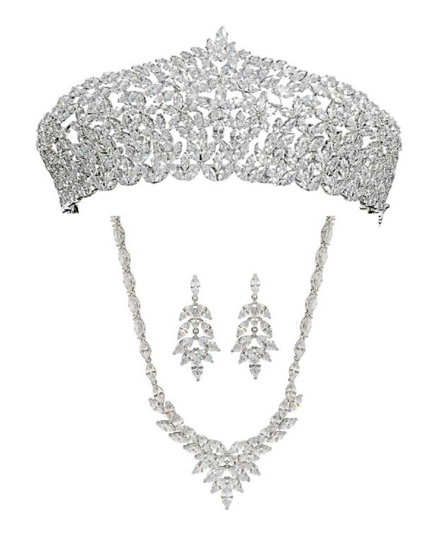 Marquise CZ Wedding and Quince Tiara with Jewelry Set