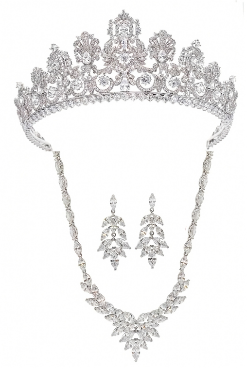 Luxembourg Replica CZ Royal Wedding Tiara with Jewelry Set