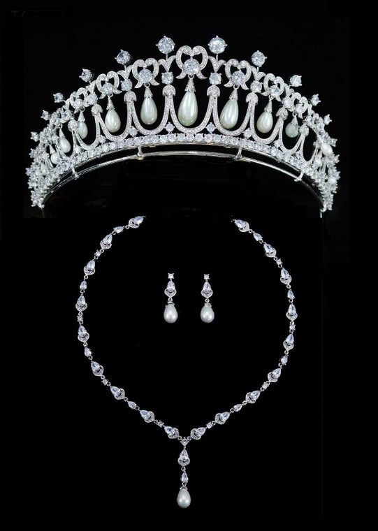 Cambridge Lover's Knot Replica Wedding Tiara with Jewelry Set