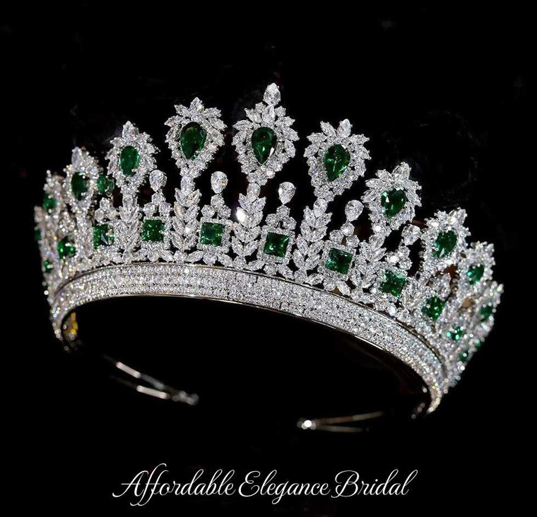 Emerald Green CZ Wedding and Quinceanera Tiara Crown