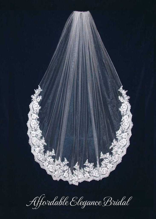 Lace Edge Shimmer Tulle Waltz Length Wedding Veil C574 - Sale!