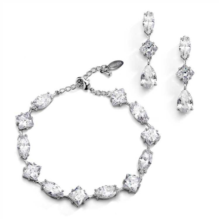 4 Sets Silver CZ Bracelet and Earring Bridesmaid Jewelry