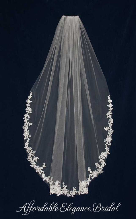 Waltz Length Wedding Veil with Beaded Venise Lace C592