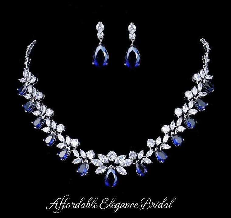 Fabulous Multi-Cut Sapphire Blue CZ Wedding and Formal Jewelry Set