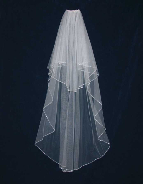 Pearl Beaded Two Layer Waltz Length Wedding Veil C568