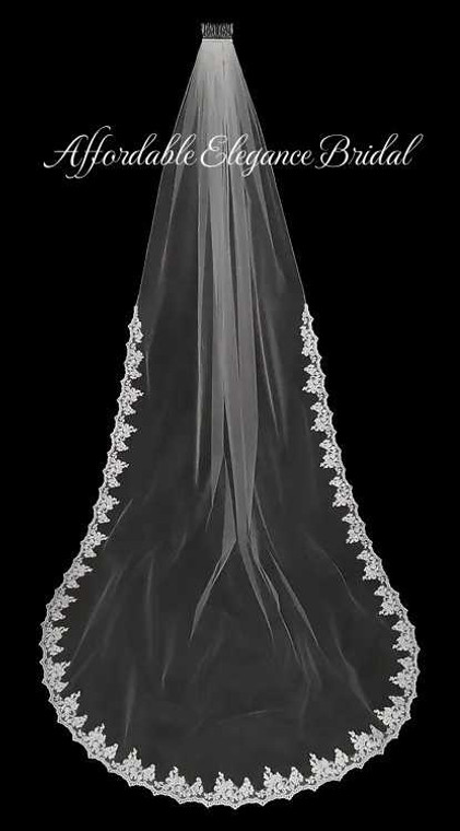 Cathedral Wedding Veil with Beaded Alencon Lace