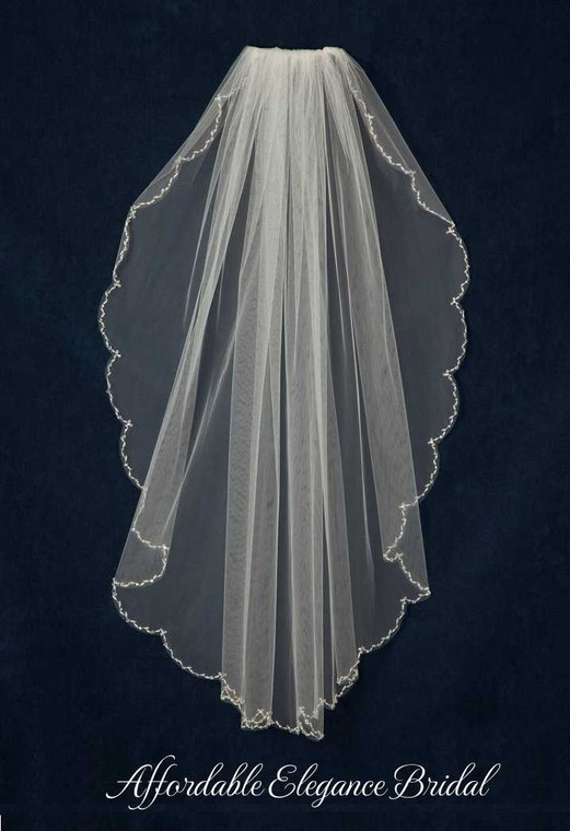 Scallop Crystal Beaded Edge Fingertip Wedding Veil C579