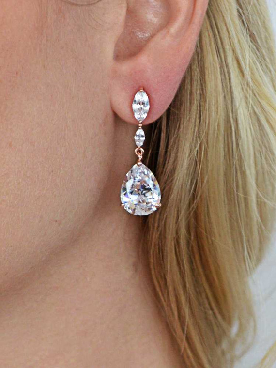 Rose Gold Plated Cubic Zirconia Wedding and Prom Earrings