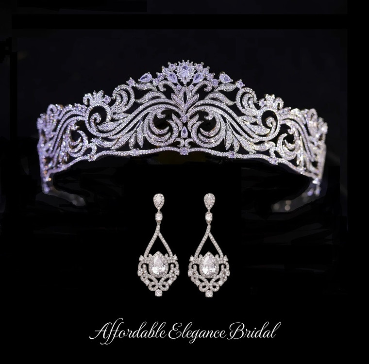 Majestic CZ Wedding and Quinceanera Tiara in Silver Plating