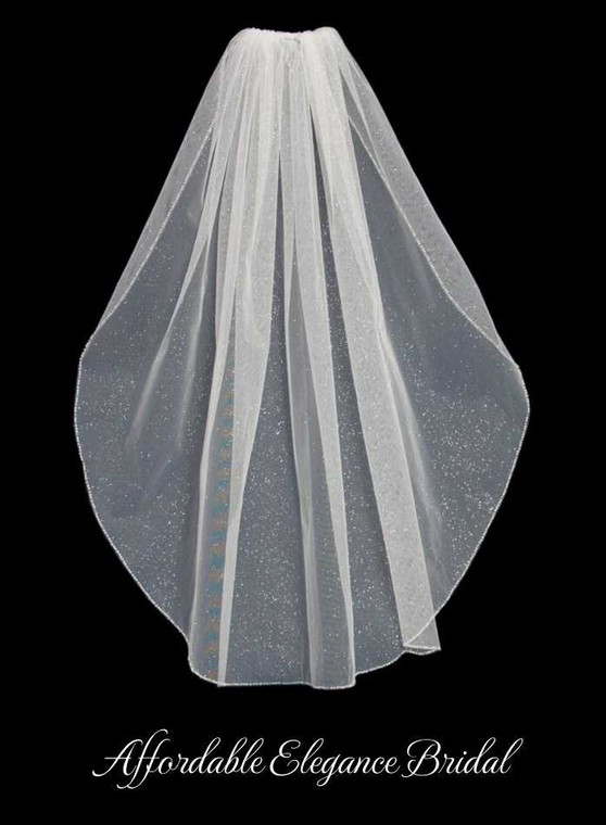 Glitter Tulle Fingertip or Cathedral Wedding Veil with Pearls and Crystals
