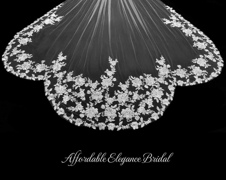 Scallop Royal Cathedral Wedding Veil with Sequined Lace V3215R