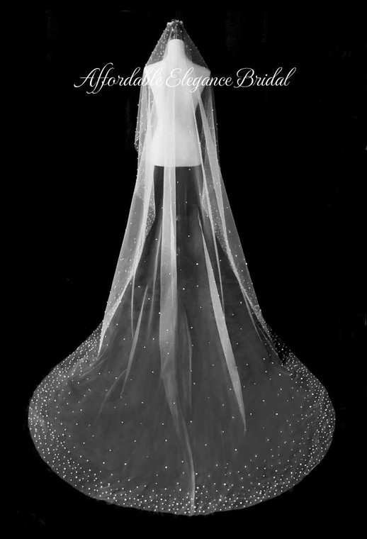 Pearl Scatter Mantilla Cathedral Wedding Veil V3256AC