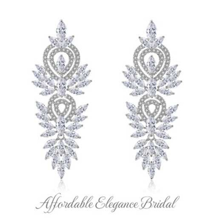 Fabulous 2 1/2" Long CZ Silver Plated Wedding and Prom Earrings