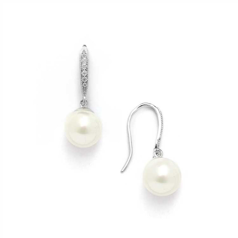 Pearl and CZ French Wire Bridal Earrings - Silver or Gold