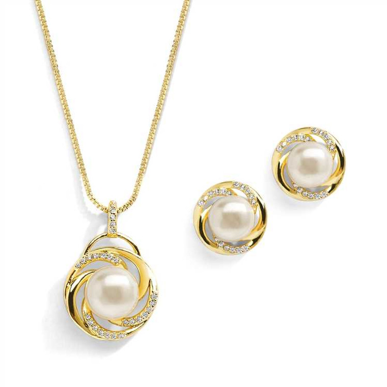 Freshwater Pearl 14K Gold Plated Wedding Jewelry Set