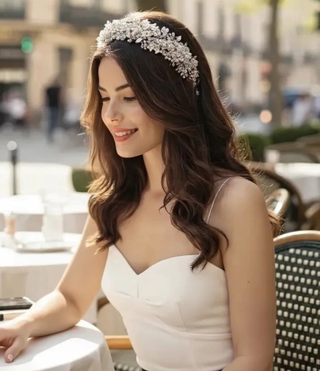 Exquisite 2" Wide Pearl Cluster Wedding Headband