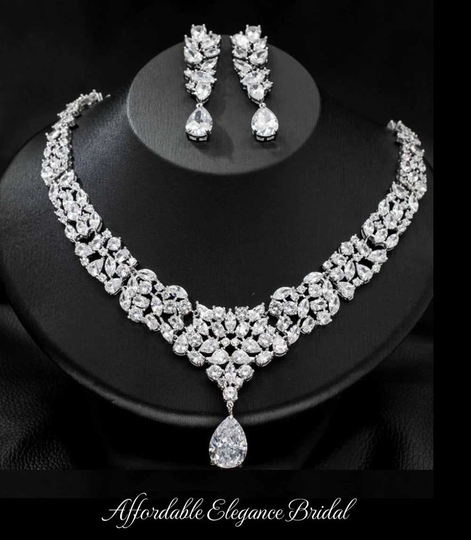 Fabulous CZ Silver Plated Wedding and Formal Jewelry Set