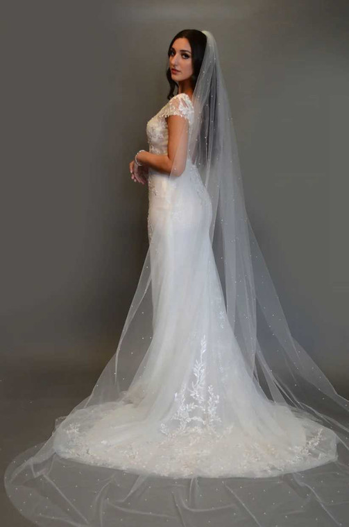 200" Long Monarch Cathedral Wedding Veil with Pearl Scatter