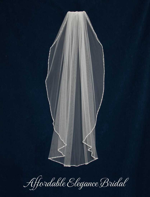 Crystal and Pearl Beaded Soft Tulle Knee Length Wedding Veil