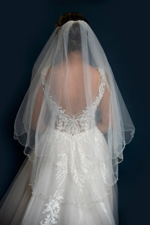 Two Layer Beaded Edge Fingertip Wedding Veil Elena VE1349S