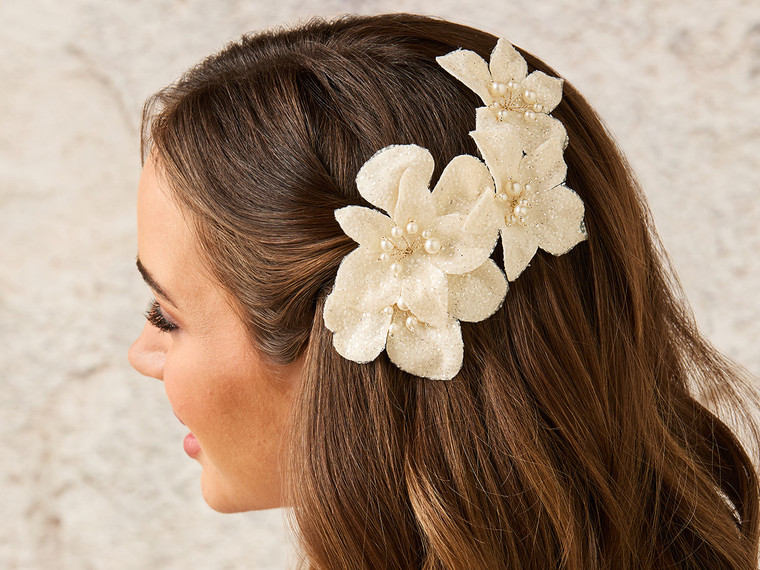 Bridal Comb with Glitter Tulle Flower Envogue HC2531 Bridal Comb with Glitter Tulle Flower Envogue HC2531