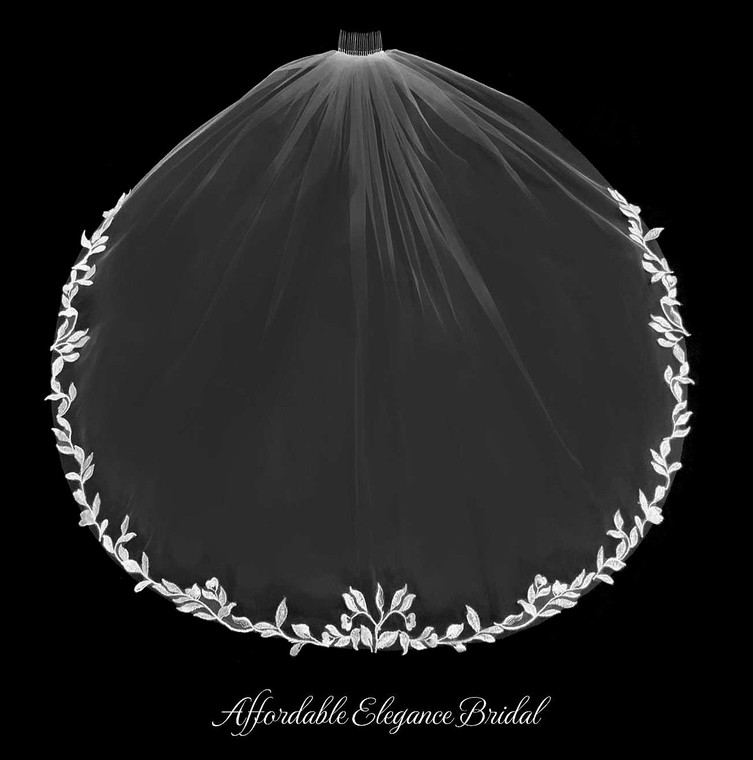Olive Leaf Lace Edge Fingertip Wedding Veil V3294
