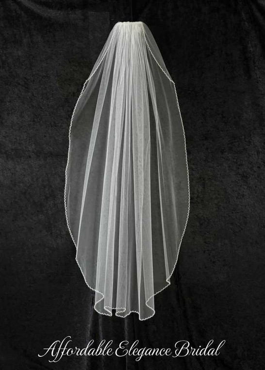 Beaded Pearl Edge Waltz Length Wedding Veil C617