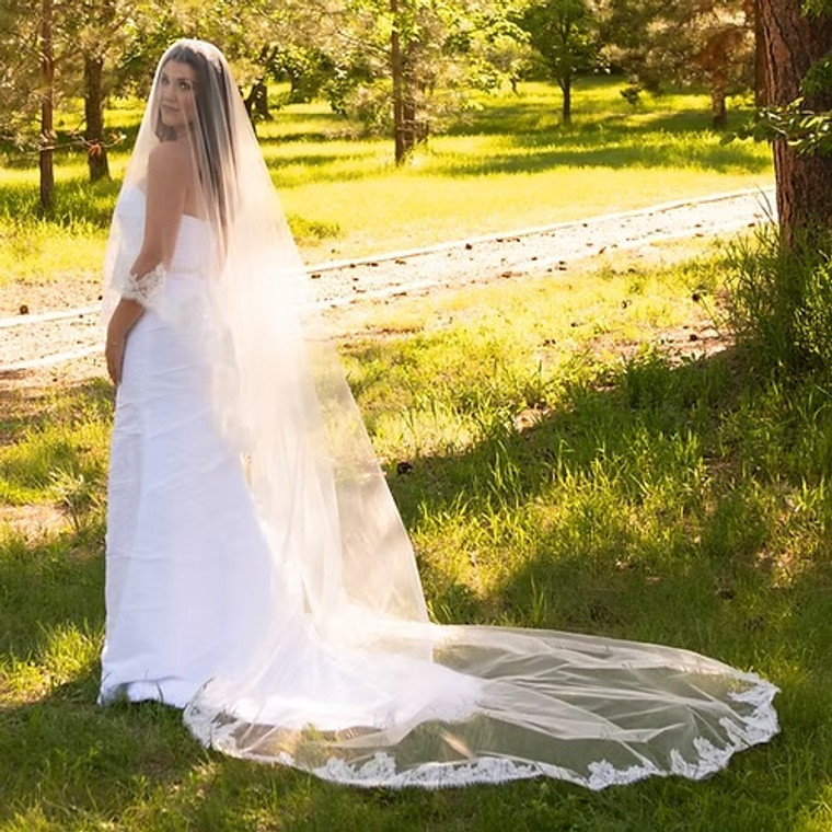 Regal Cathedral Mantilla Wedding Veil with Chantilly Lace CF910