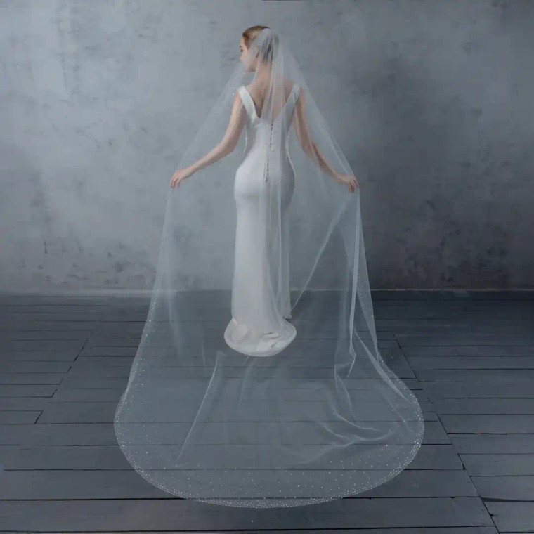 Crystal Rhinestone Edge Cathedral Wedding Veil V6254C