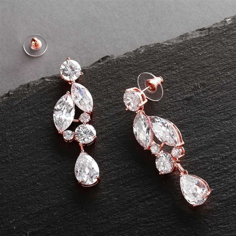 14K Rose Gold CZ Teardrop Wedding Earrings