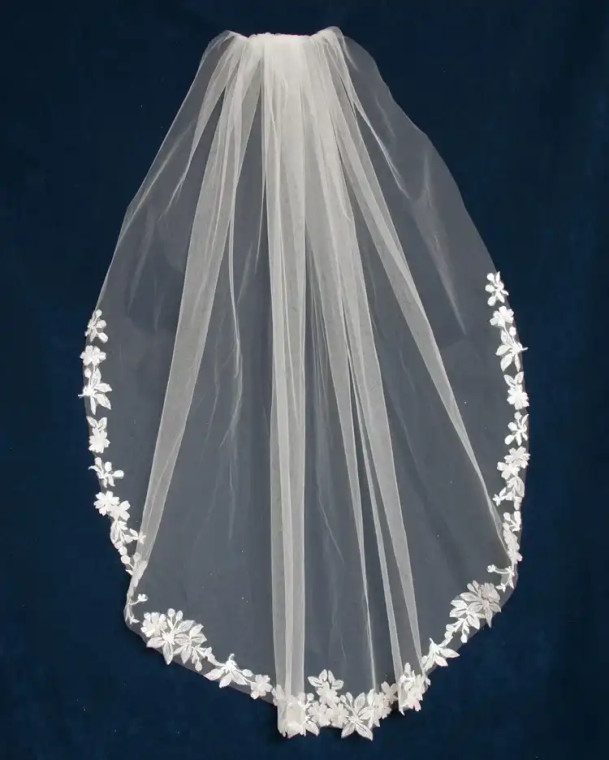 Pearl and Sequin Beaded Floral Lace Wedding Veil CF277