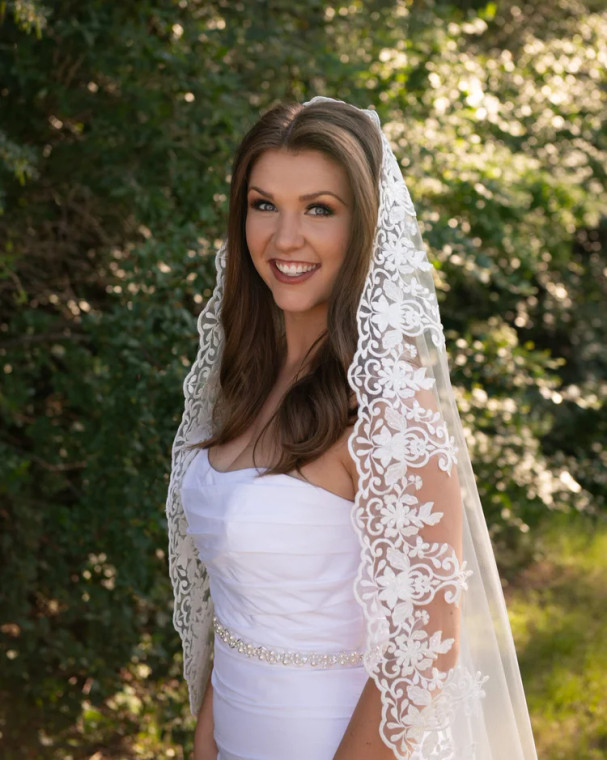 Waltz Length Embroidered Lace Mantilla Wedding Veil C629