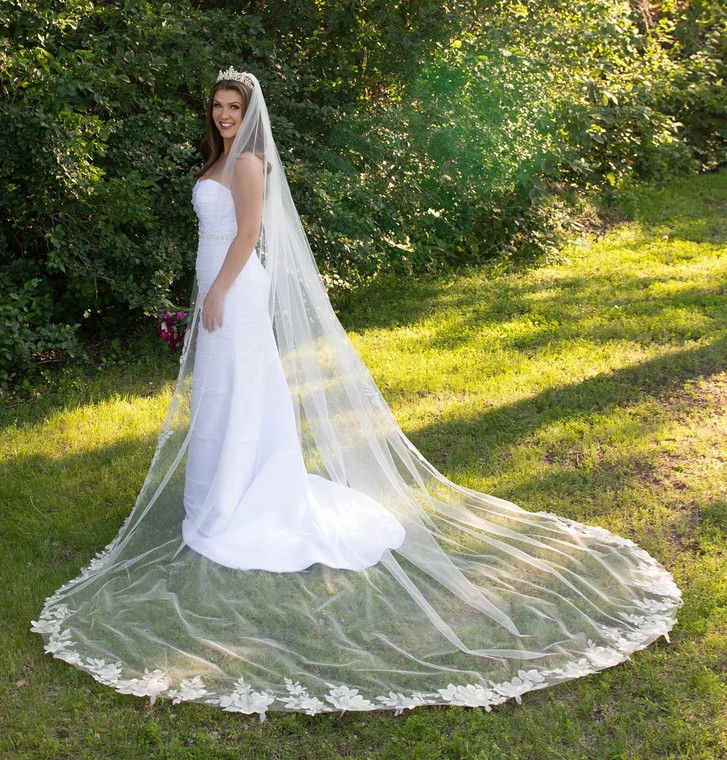 Silver and Gold Floral Embroidered Lace Royal Cathedral Wedding Veil